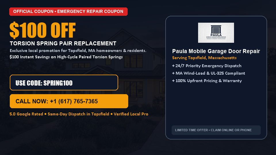 Paula Mobile Garage Door Repair $100 OFF Dual Torsion Spring Replacement in Topsfield, MA
