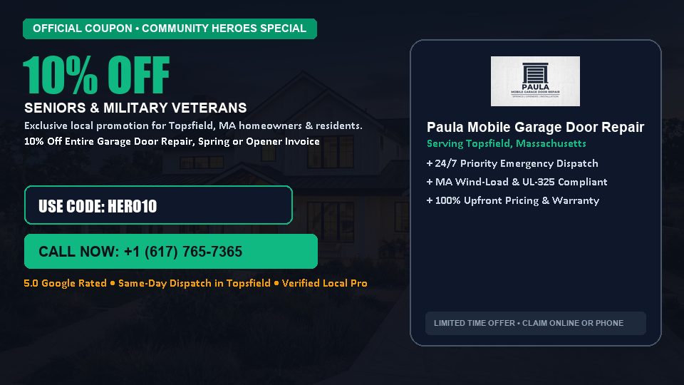 Paula Mobile Garage Door Repair 10% OFF Seniors & Military Veterans in Topsfield, MA